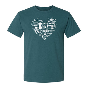 Sewing T-Shirt, Heart of Machine, Scissors and Thread Illustrations for Quilters, Embroiderers and Makers