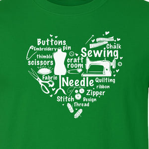 Sewing T-Shirt, Heart of Machine, Scissors and Thread Illustrations for Quilters, Embroiderers and Makers