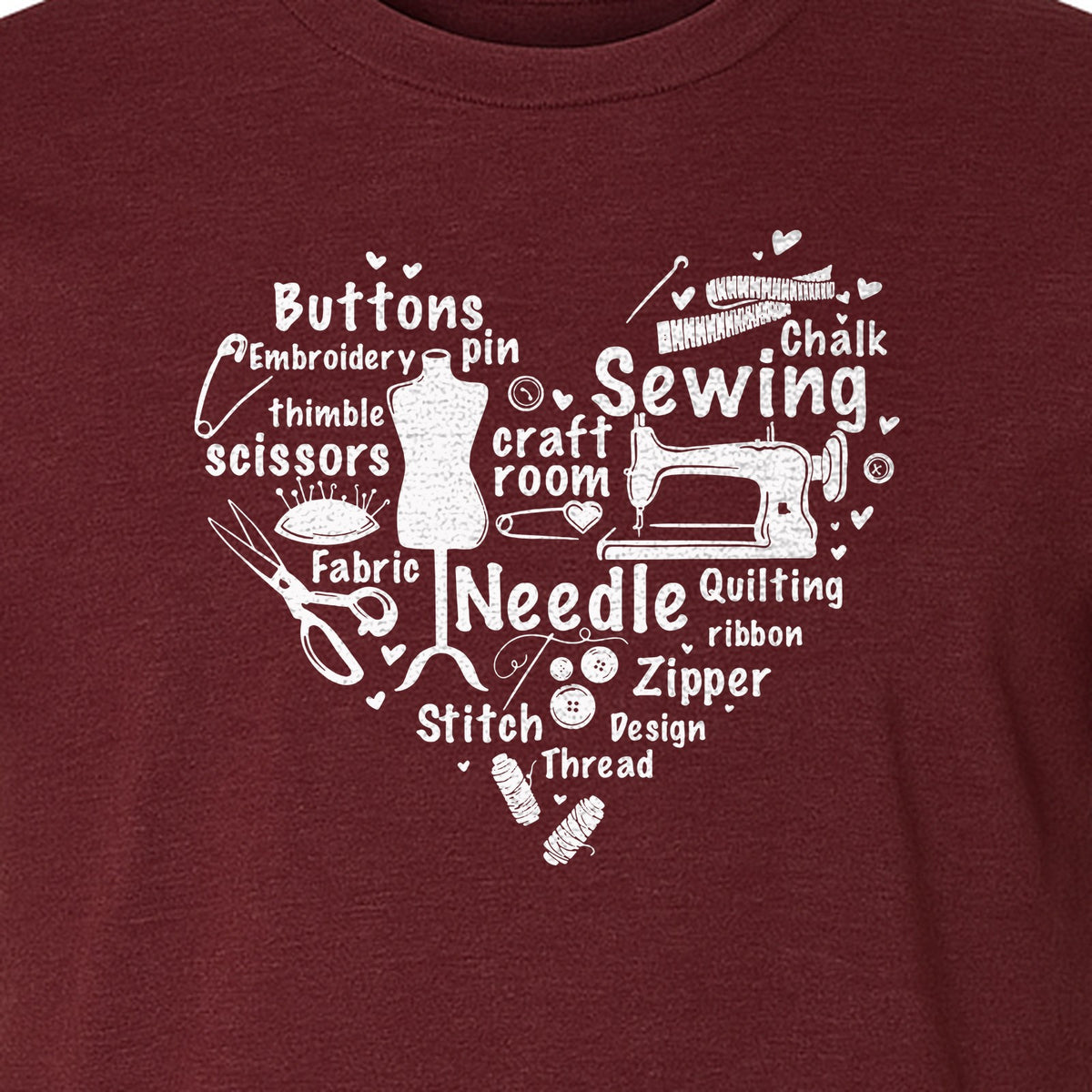 Sewing T-Shirt, Heart of Machine, Scissors and Thread Illustrations for Quilters, Embroiderers and Makers