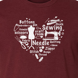 Sewing T-Shirt, Heart of Machine, Scissors and Thread Illustrations for Quilters, Embroiderers and Makers