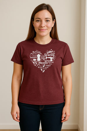 Sewing T-Shirt, Heart of Machine, Scissors and Thread Illustrations for Quilters, Embroiderers and Makers