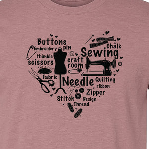 Sewing T-Shirt, Heart of Machine, Scissors and Thread Illustrations for Quilters, Embroiderers and Makers