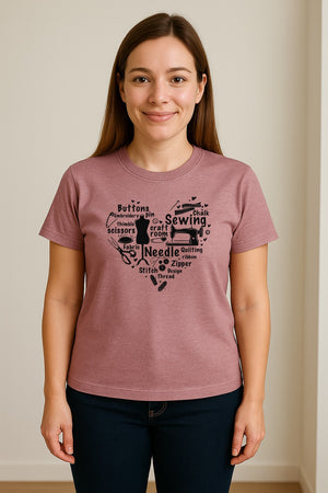 Sewing T-Shirt, Heart of Machine, Scissors and Thread Illustrations for Quilters, Embroiderers and Makers