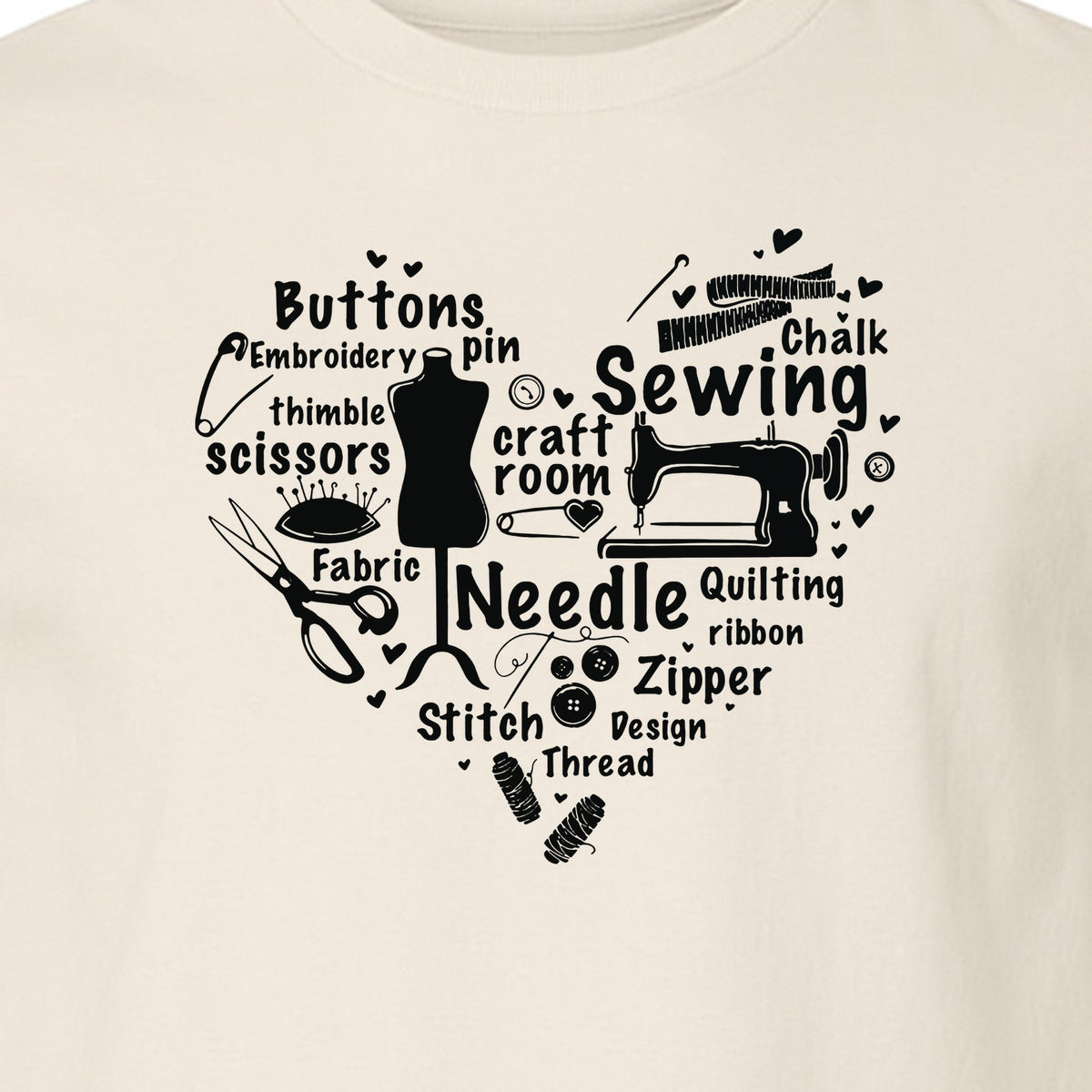 Sewing T-Shirt, Heart of Machine, Scissors and Thread Illustrations for Quilters, Embroiderers and Makers