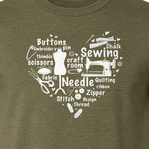 Sewing T-Shirt, Heart of Machine, Scissors and Thread Illustrations for Quilters, Embroiderers and Makers