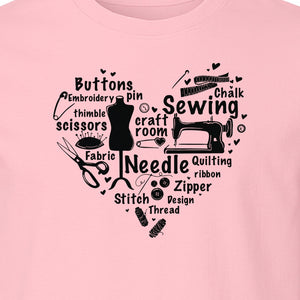 Sewing T-Shirt, Heart of Machine, Scissors and Thread Illustrations for Quilters, Embroiderers and Makers