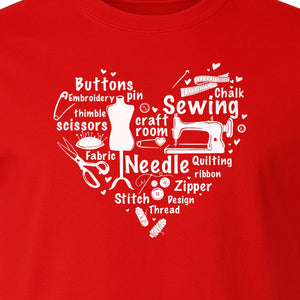 Sewing T-Shirt, Heart of Machine, Scissors and Thread Illustrations for Quilters, Embroiderers and Makers