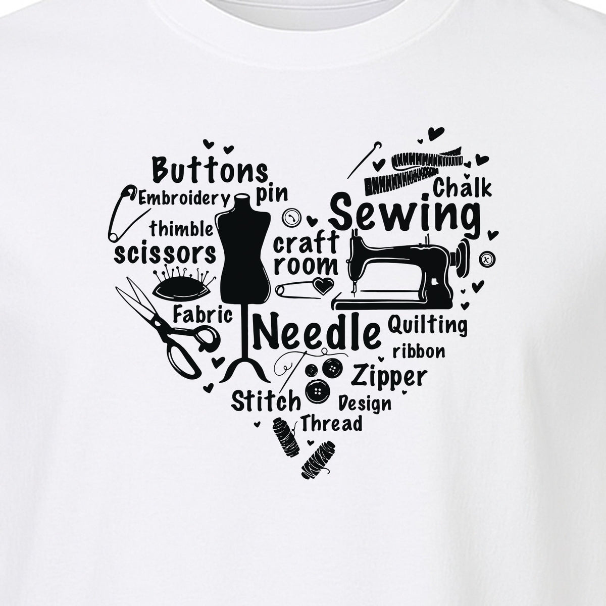 Sewing T-Shirt, Heart of Machine, Scissors and Thread Illustrations for Quilters, Embroiderers and Makers