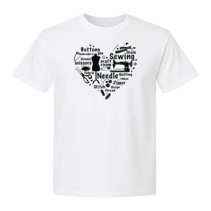 Sewing T-Shirt, Heart of Machine, Scissors and Thread Illustrations for Quilters, Embroiderers and Makers