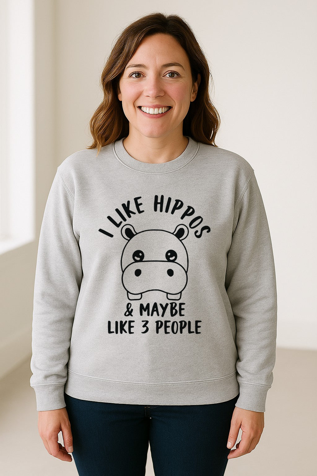 Hippo Sweatshirt, Funny Introvert Quote About Liking Hippos and Maybe 3 People for Animal Lovers