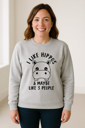 Hippo Sweatshirt, Funny Introvert Quote About Liking Hippos and Maybe 3 People for Animal Lovers