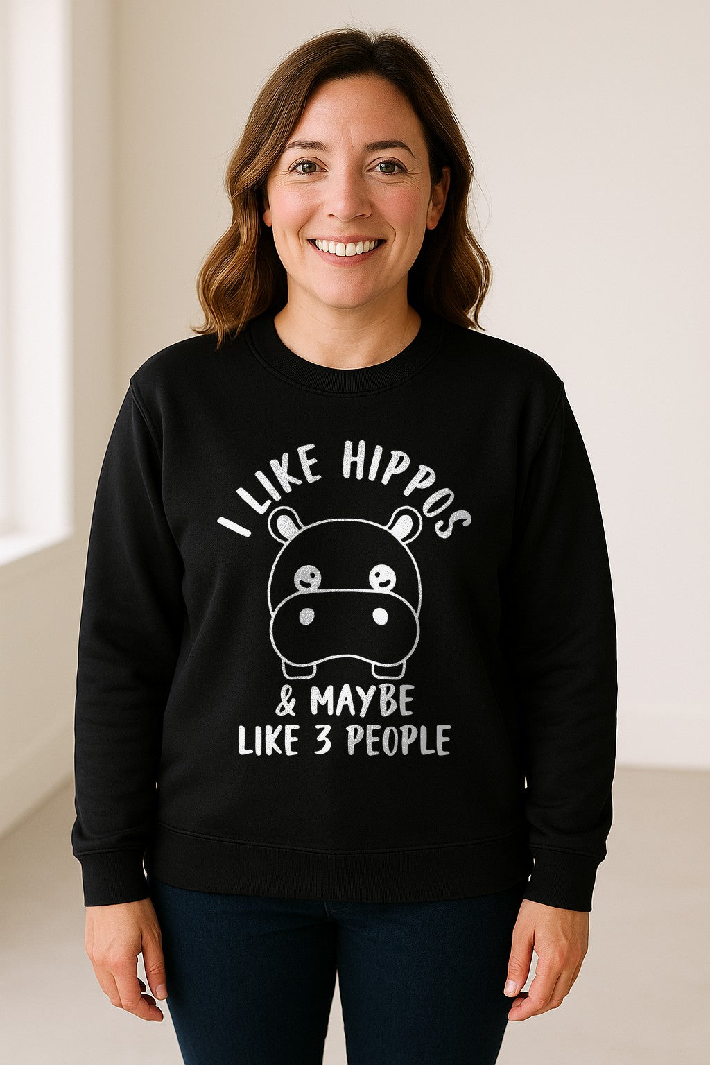 Hippo Sweatshirt, Funny Introvert Quote About Liking Hippos and Maybe 3 People for Animal Lovers