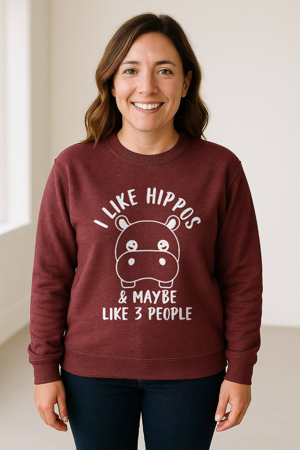 Hippo Sweatshirt, Funny Introvert Quote About Liking Hippos and Maybe 3 People for Animal Lovers