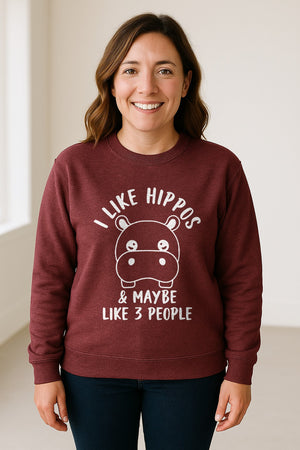 Hippo Sweatshirt, Funny Introvert Quote About Liking Hippos and Maybe 3 People for Animal Lovers