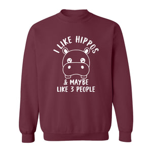 Hippo Sweatshirt, Funny Introvert Quote About Liking Hippos and Maybe 3 People for Animal Lovers
