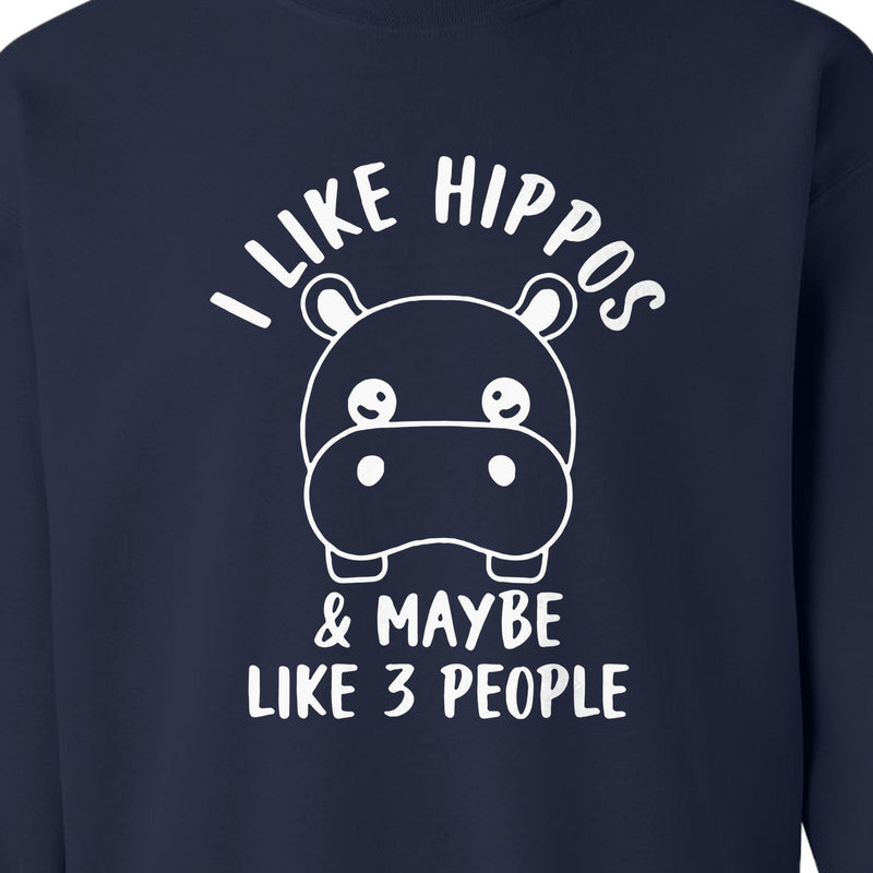 Hippo Sweatshirt, Funny Introvert Quote About Liking Hippos and Maybe 3 People for Animal Lovers