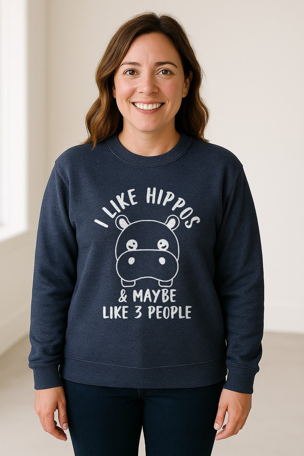 Hippo Sweatshirt, Funny Introvert Quote About Liking Hippos and Maybe 3 People for Animal Lovers