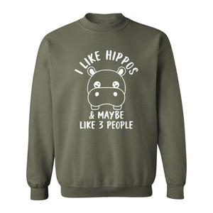 Hippo Sweatshirt, Funny Introvert Quote About Liking Hippos and Maybe 3 People for Animal Lovers