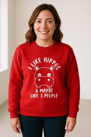 Hippo Sweatshirt, Funny Introvert Quote About Liking Hippos and Maybe 3 People for Animal Lovers