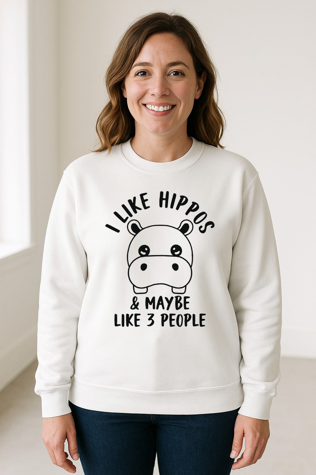 Hippo Sweatshirt, Funny Introvert Quote About Liking Hippos and Maybe 3 People for Animal Lovers