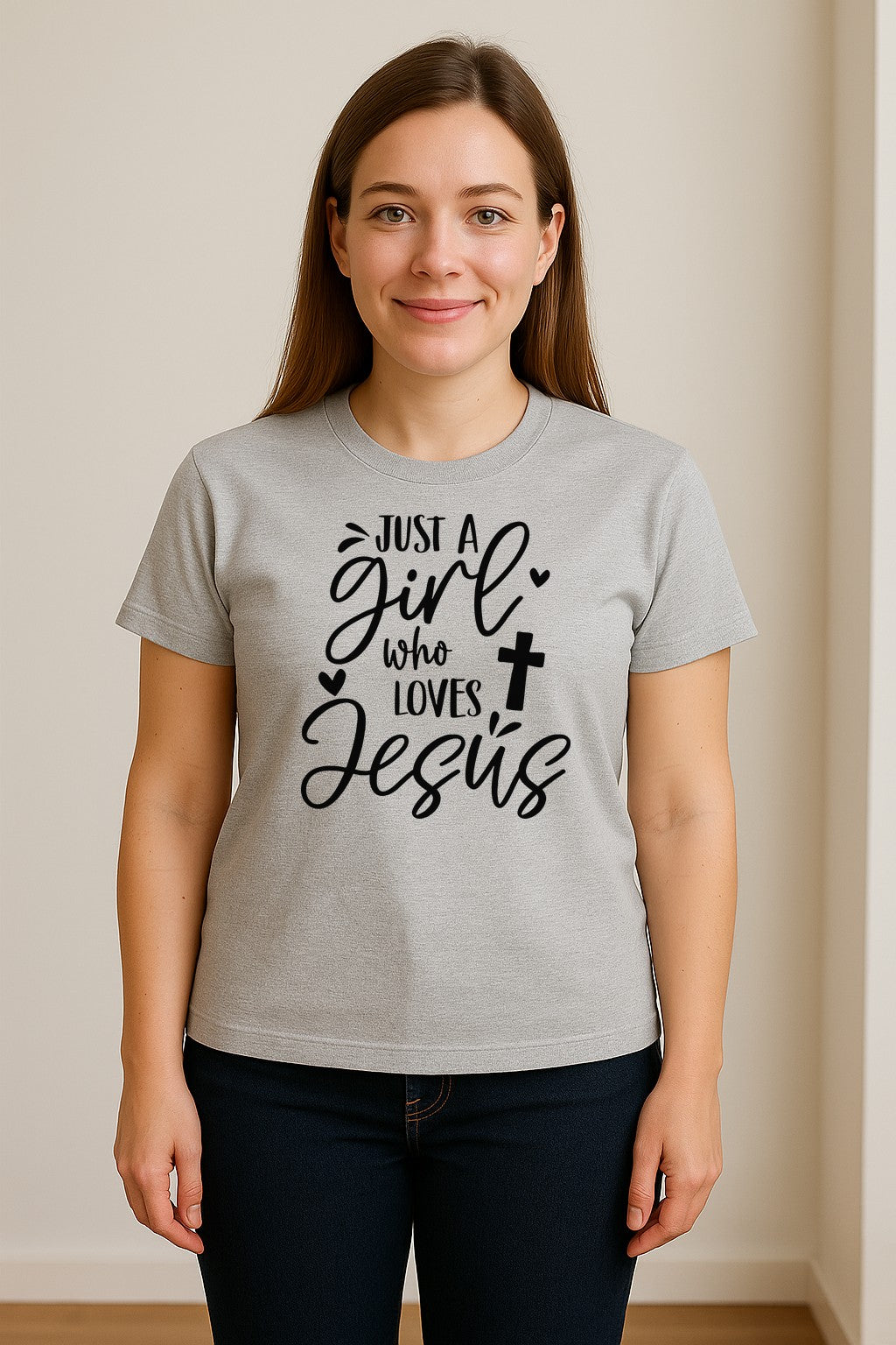 Just a Girl Who Loves Jesus T-Shirt, Christian Cross Design for Faithful Women, Church and Easter Sunday