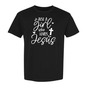 Just a Girl Who Loves Jesus T-Shirt, Christian Cross Design for Faithful Women, Church and Easter Sunday