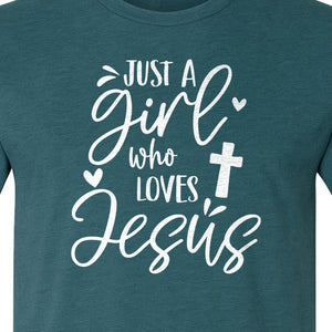 Just a Girl Who Loves Jesus T-Shirt, Christian Cross Design for Faithful Women, Church and Easter Sunday