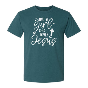 Just a Girl Who Loves Jesus T-Shirt, Christian Cross Design for Faithful Women, Church and Easter Sunday