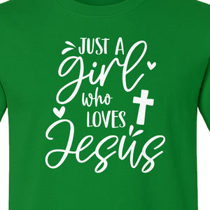 Just a Girl Who Loves Jesus T-Shirt, Christian Cross Design for Faithful Women, Church and Easter Sunday