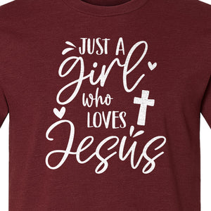 Just a Girl Who Loves Jesus T-Shirt, Christian Cross Design for Faithful Women, Church and Easter Sunday
