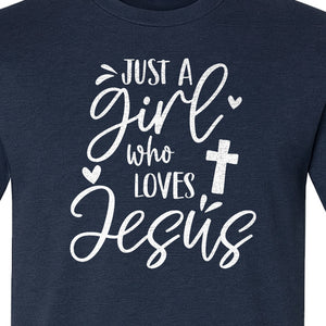 Just a Girl Who Loves Jesus T-Shirt, Christian Cross Design for Faithful Women, Church and Easter Sunday
