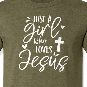 Just a Girl Who Loves Jesus T-Shirt, Christian Cross Design for Faithful Women, Church and Easter Sunday