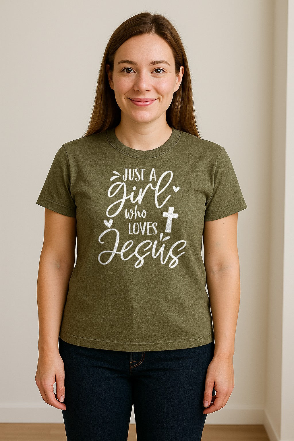 Just a Girl Who Loves Jesus T-Shirt, Christian Cross Design for Faithful Women, Church and Easter Sunday