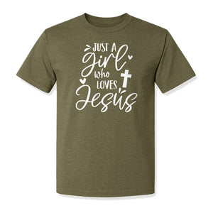Just a Girl Who Loves Jesus T-Shirt, Christian Cross Design for Faithful Women, Church and Easter Sunday