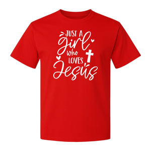 Just a Girl Who Loves Jesus T-Shirt, Christian Cross Design for Faithful Women, Church and Easter Sunday