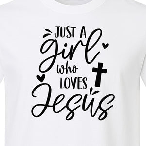 Just a Girl Who Loves Jesus T-Shirt, Christian Cross Design for Faithful Women, Church and Easter Sunday