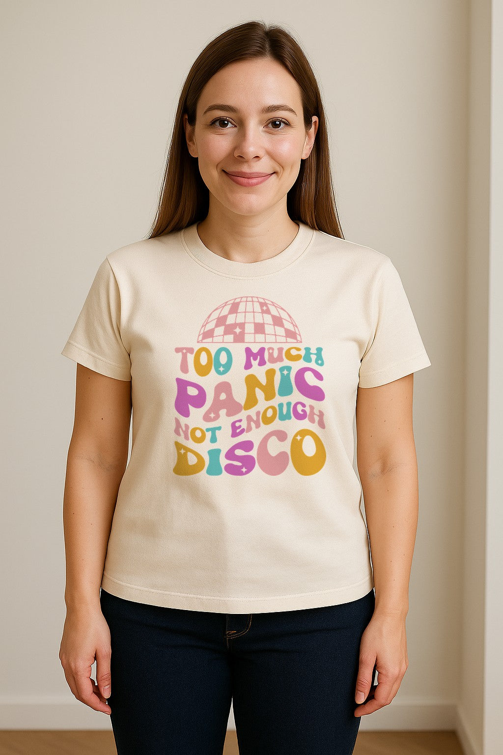 Funny Mental Health T-Shirt, Too Much Panic Not Enough Disco Graphic