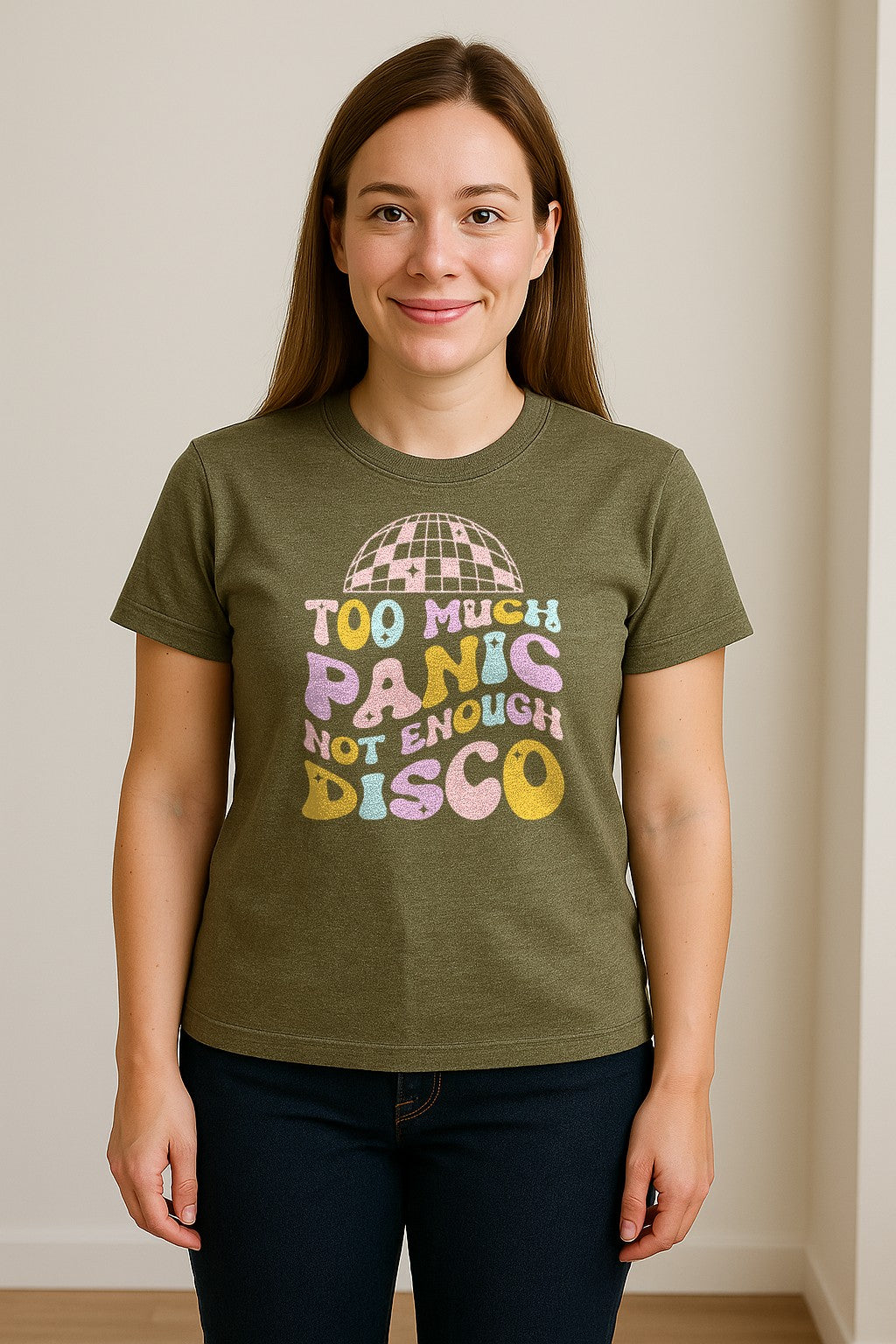 Funny Mental Health T-Shirt, Too Much Panic Not Enough Disco Graphic