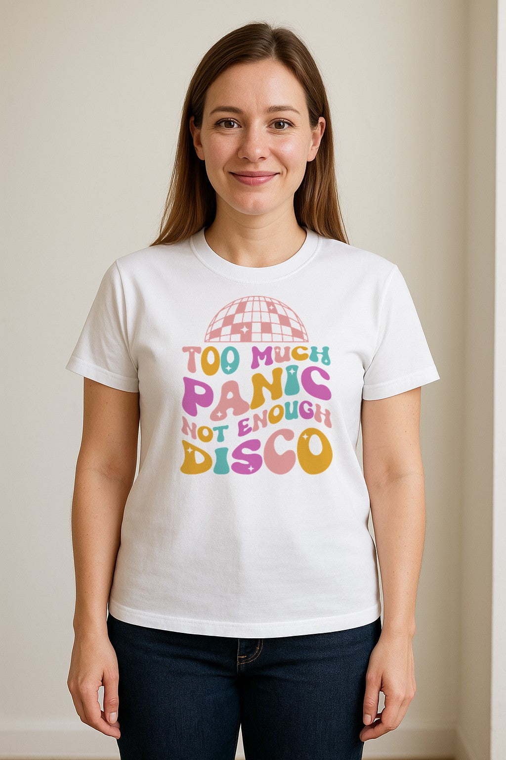 Funny Mental Health T-Shirt, Too Much Panic Not Enough Disco Graphic