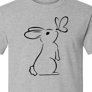 Bunny T-Shirt, Minimalist Rabbit and Butterfly Line Art for Animal Lovers