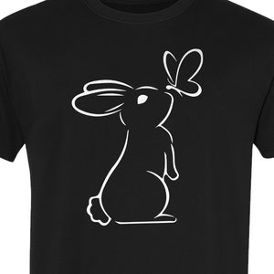 Bunny T-Shirt, Minimalist Rabbit and Butterfly Line Art for Animal Lovers