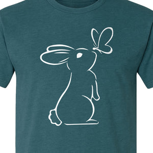 Bunny T-Shirt, Minimalist Rabbit and Butterfly Line Art for Animal Lovers