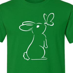 Bunny T-Shirt, Minimalist Rabbit and Butterfly Line Art for Animal Lovers