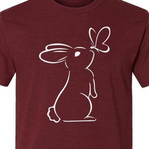 Bunny T-Shirt, Minimalist Rabbit and Butterfly Line Art for Animal Lovers
