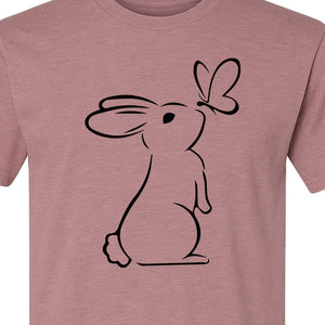Bunny T-Shirt, Minimalist Rabbit and Butterfly Line Art for Animal Lovers