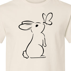 Bunny T-Shirt, Minimalist Rabbit and Butterfly Line Art for Animal Lovers