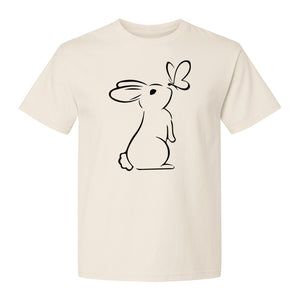 Bunny T-Shirt, Minimalist Rabbit and Butterfly Line Art for Animal Lovers