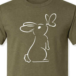 Bunny T-Shirt, Minimalist Rabbit and Butterfly Line Art for Animal Lovers