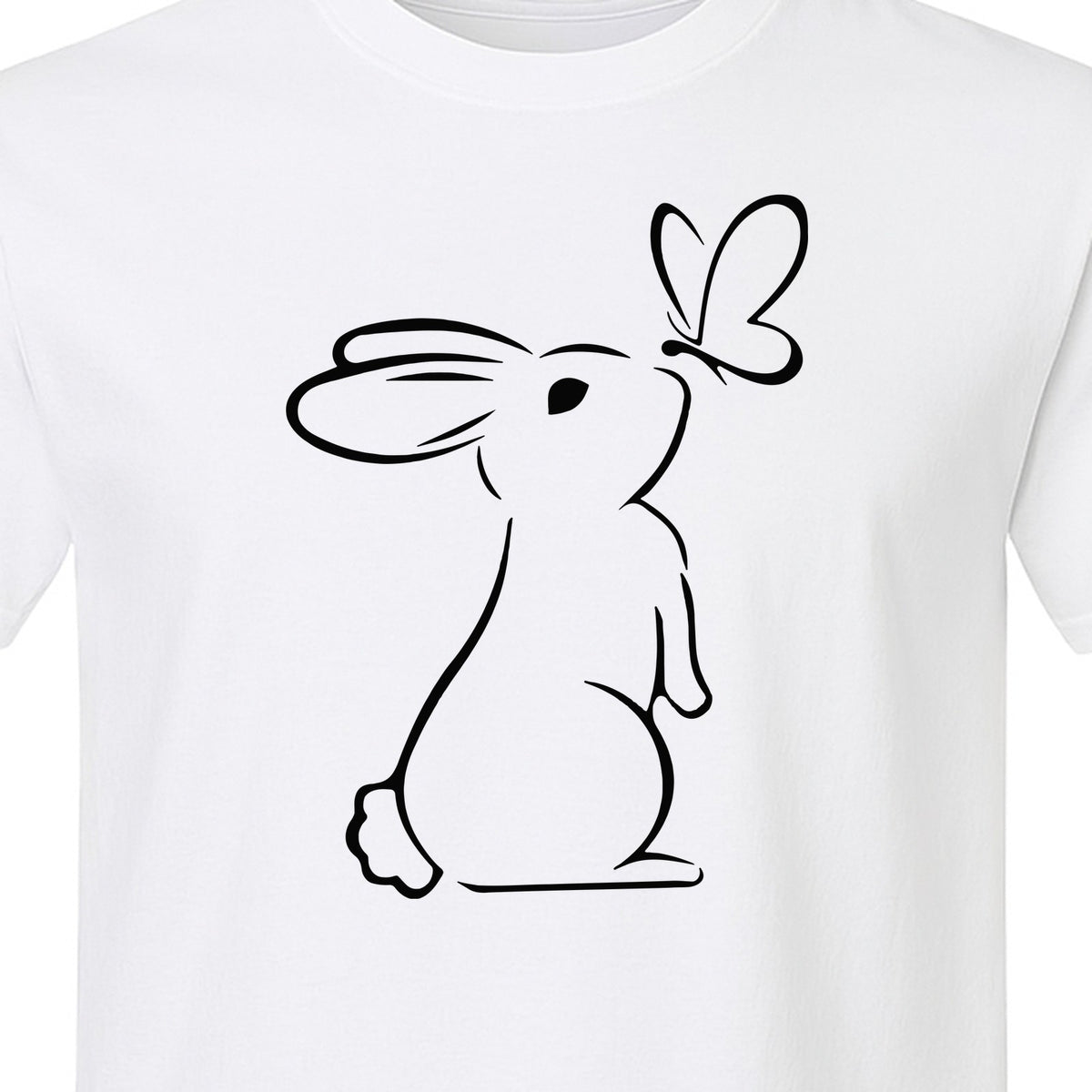 Bunny T-Shirt, Minimalist Rabbit and Butterfly Line Art for Animal Lovers