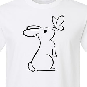 Bunny T-Shirt, Minimalist Rabbit and Butterfly Line Art for Animal Lovers